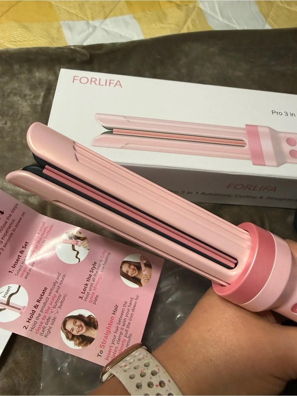 Forlifa Pink 3-in-1 Automatic Curling & Straightening Iron
